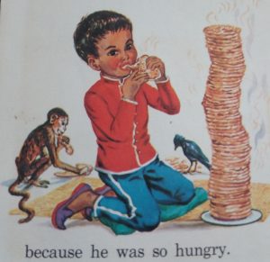 Little Black Sambo eats pancakes