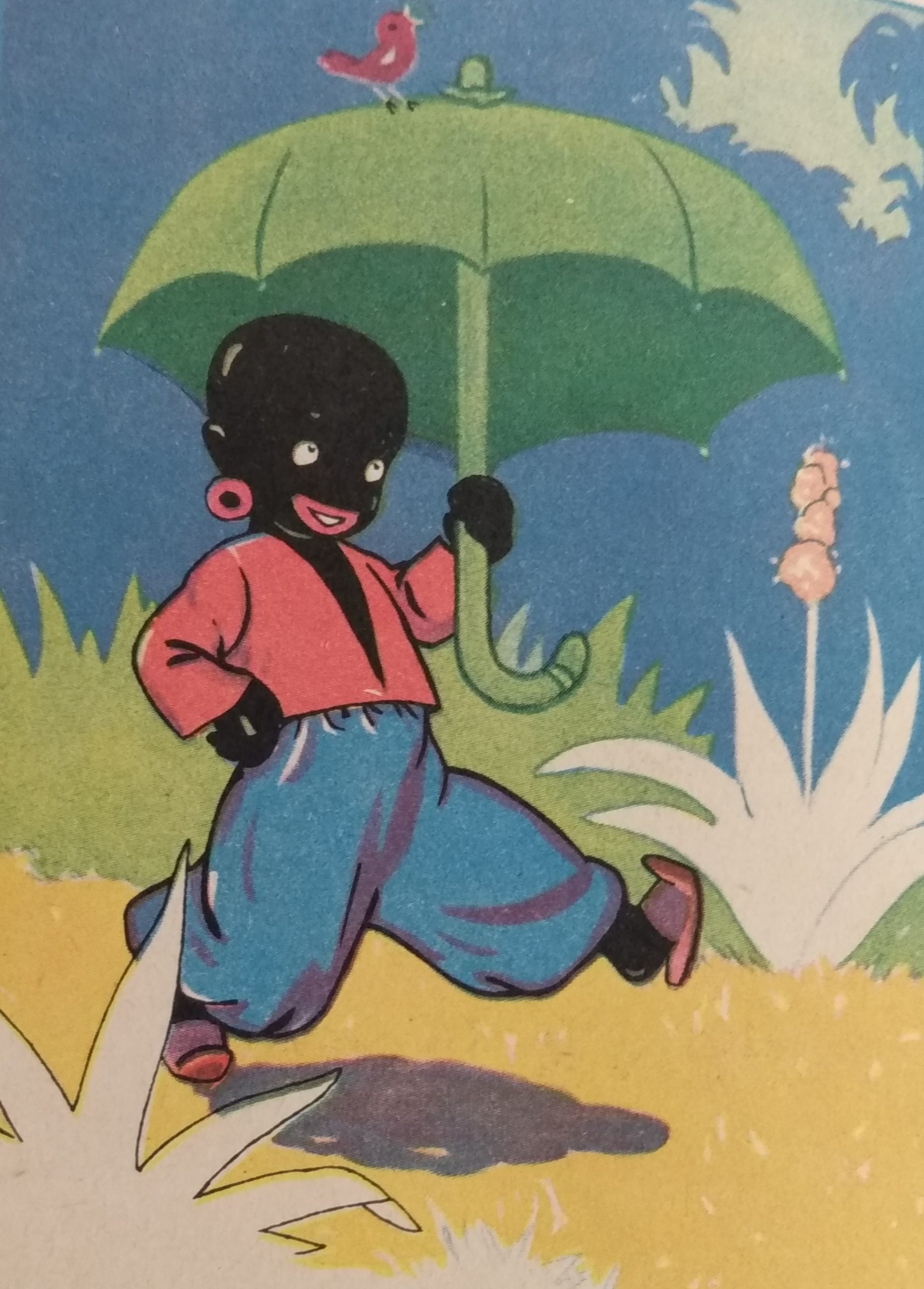 A caricatured Sambo with his umbrella